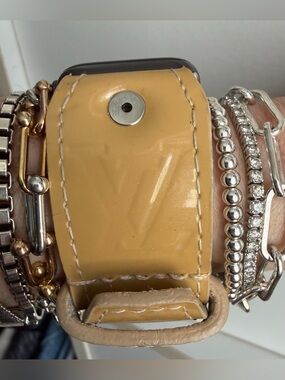 Upcycled buttery beige LV vernis Spark*l band for Apple Watch, size 2